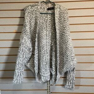 S-Twelve Open Front Knit Cardigan Small Medium Womens‎ Gray White Wool Blend